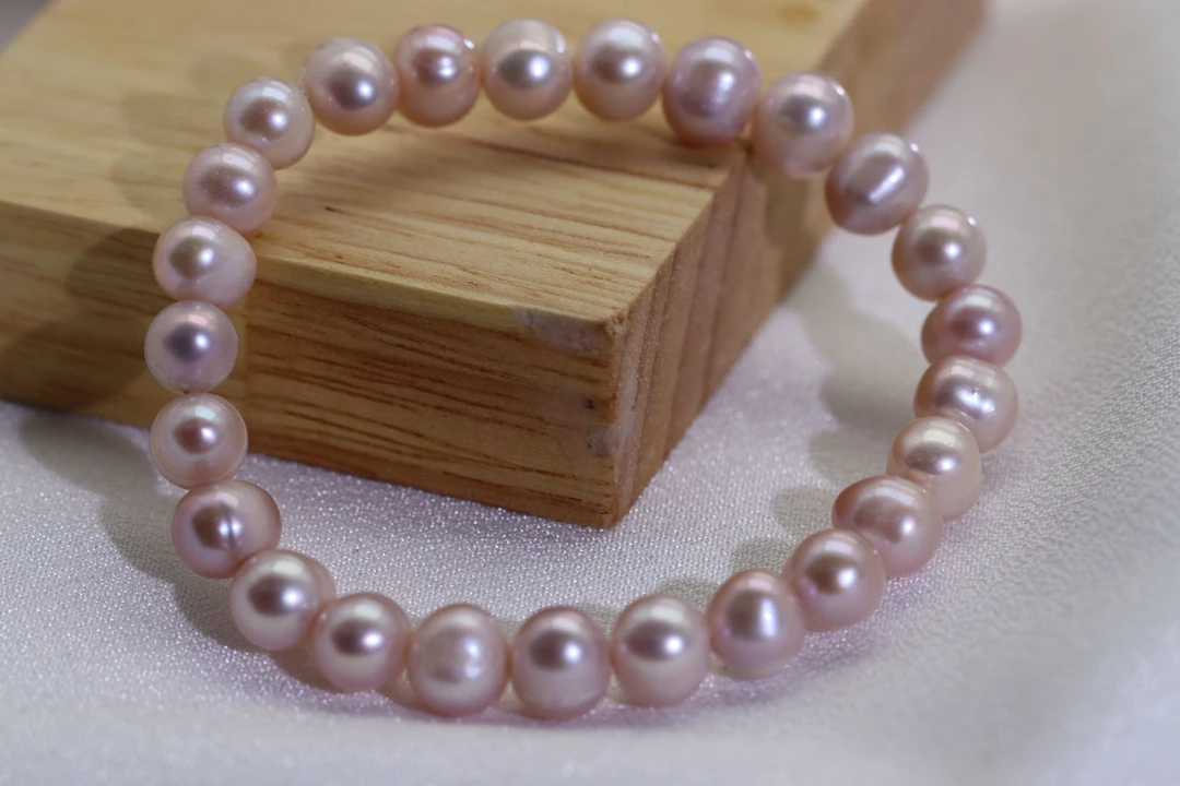 407  粉紫色弹力绳珍珠手链