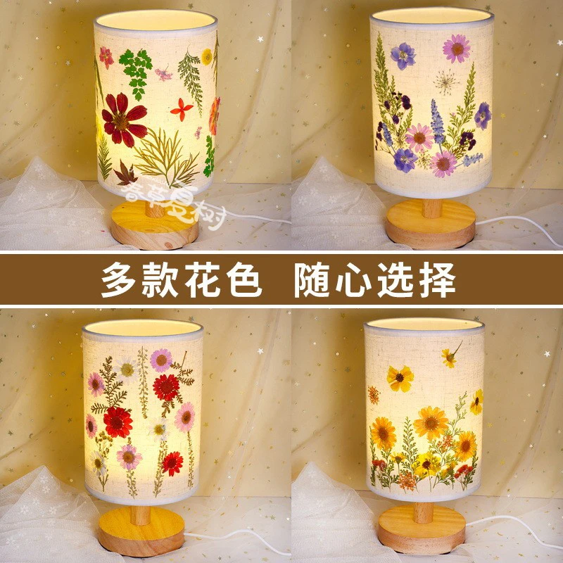 手作创意复古卧室床头diy压花夜灯儿童自制干花台灯手工玩具摆件