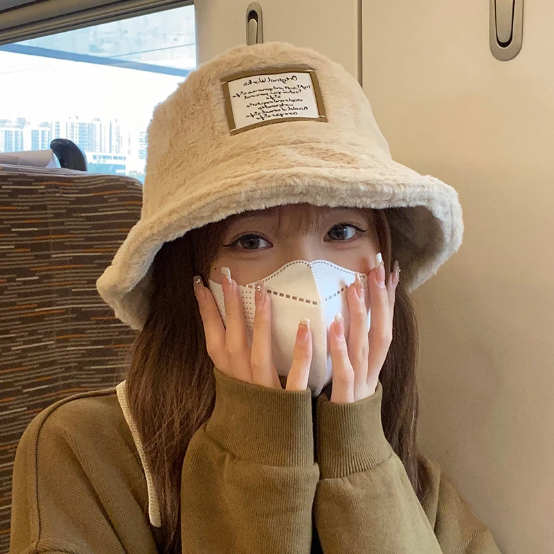 渔夫帽女冬季加厚毛绒可爱日系盆帽百搭显脸小冷帽保暖加厚帽子