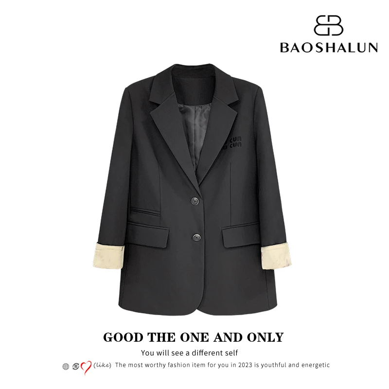 时尚高级设计感撞色拼接袖口花卉西装外套510148【Q】