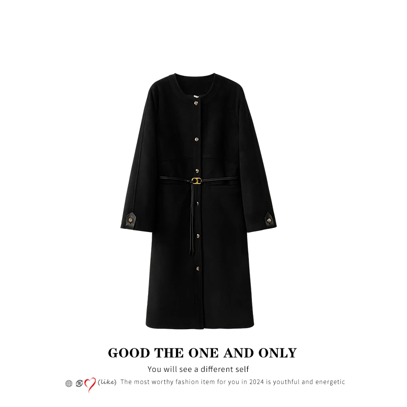 高级时尚设计款撞色拼皮外套+皮腰带801180