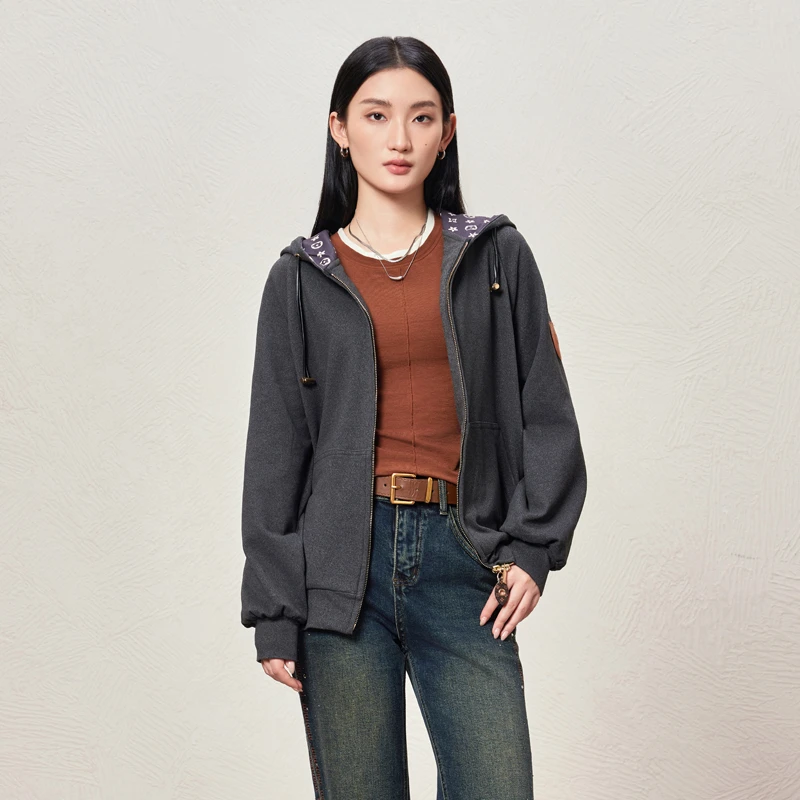 时尚高级定制印花抽绳连帽卫衣外套510251【Q】