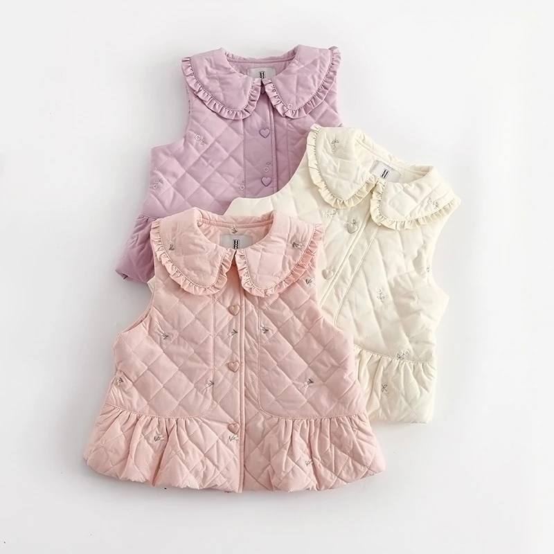 儿童保暖防风马甲裙秋冬装韩版新款洋气女童外穿背心加厚翻领马夹