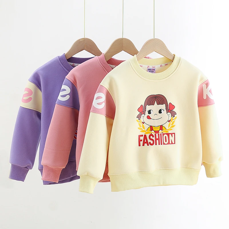 儿童女童加绒卫衣纯棉秋冬季圆领卫衣卡通洋气上衣宝宝套头春季