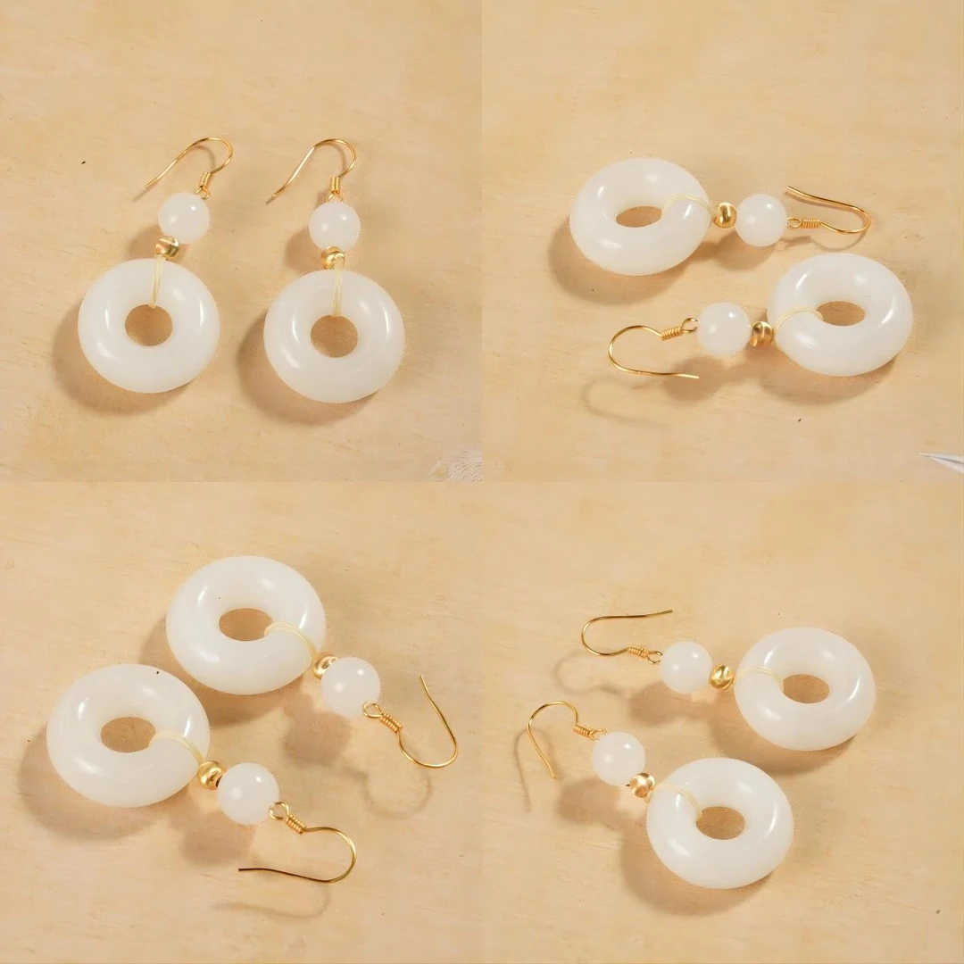 【老掌柜】和田玉白玉耳环/多样性发一对  M80107(库存2对，不加做)