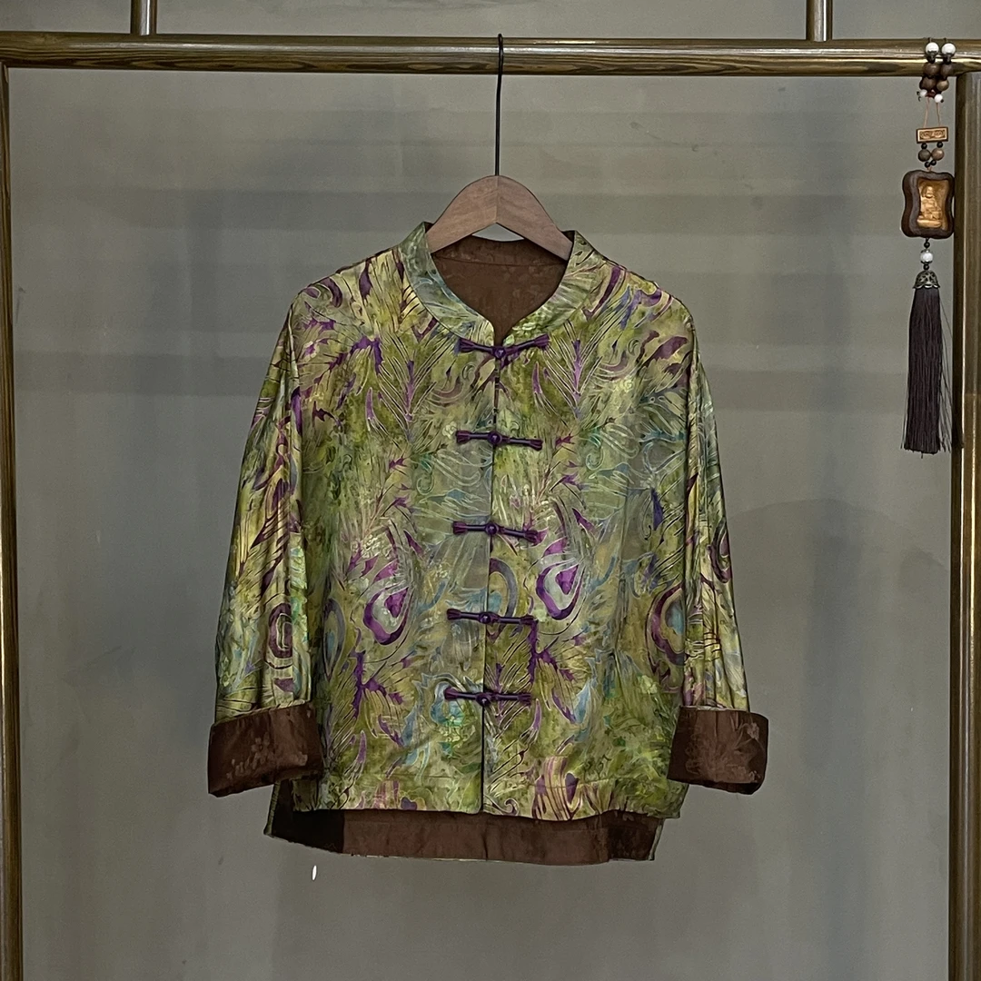 【洛汐】复古国风盘扣上衣新中式人丝老料提花外套