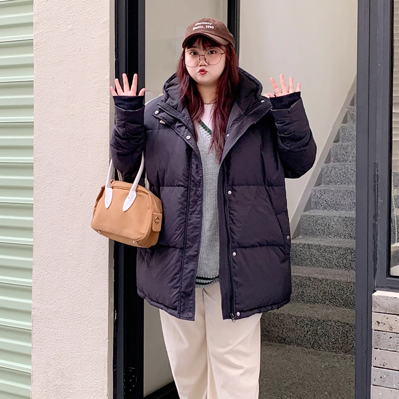 YUZI/鱼子2022秋冬新款大码小太阳牛角扣羽绒服胖mm宽松显瘦短款