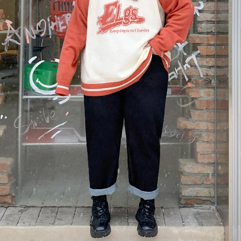 YUZI/鱼子2023春季新款牛仔裤大码直筒高腰胖mm文艺复古休闲显瘦