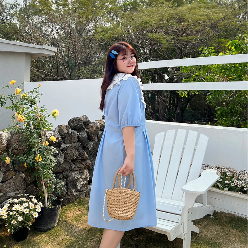 YUZI/胖头鱼子大码连衣裙微胖mm宽松显瘦200斤甜美出游新款裙子