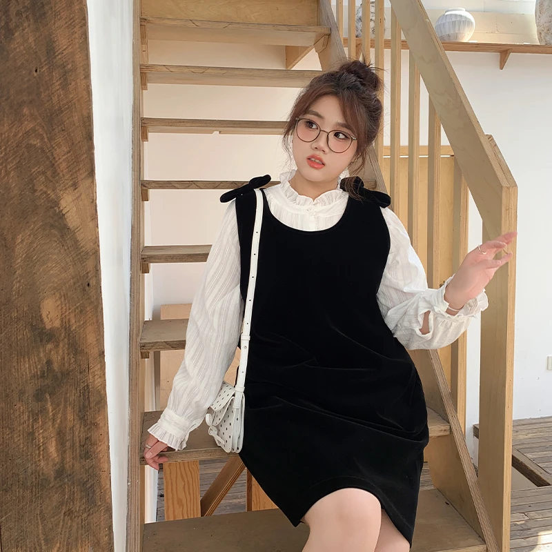 YUZI/鱼子【晚宴大小姐】千金风蝴蝶结连衣裙微胖mm显瘦百搭裙子