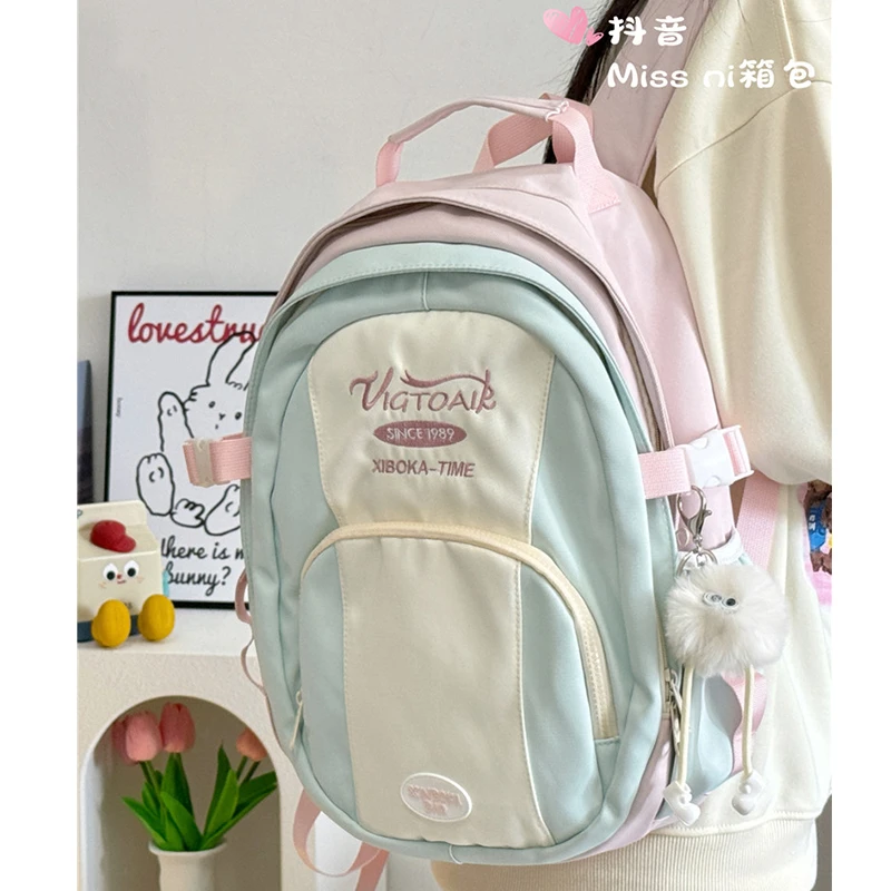 女大学生时尚百搭背包森系初高中生简约大容量双肩包少女休闲书包