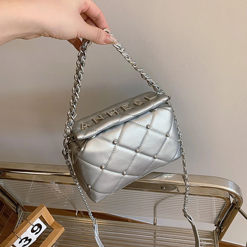 手拎小香风菱格链条包女2025新款百搭时尚单肩盒子包高级感斜挎包