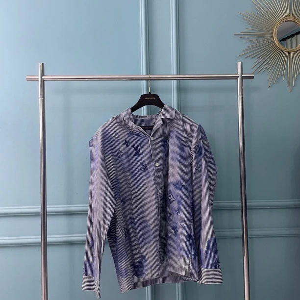 louis vuitton lv 路易威登 蓝色水墨条纹衬衫 尺码xl 成色试穿