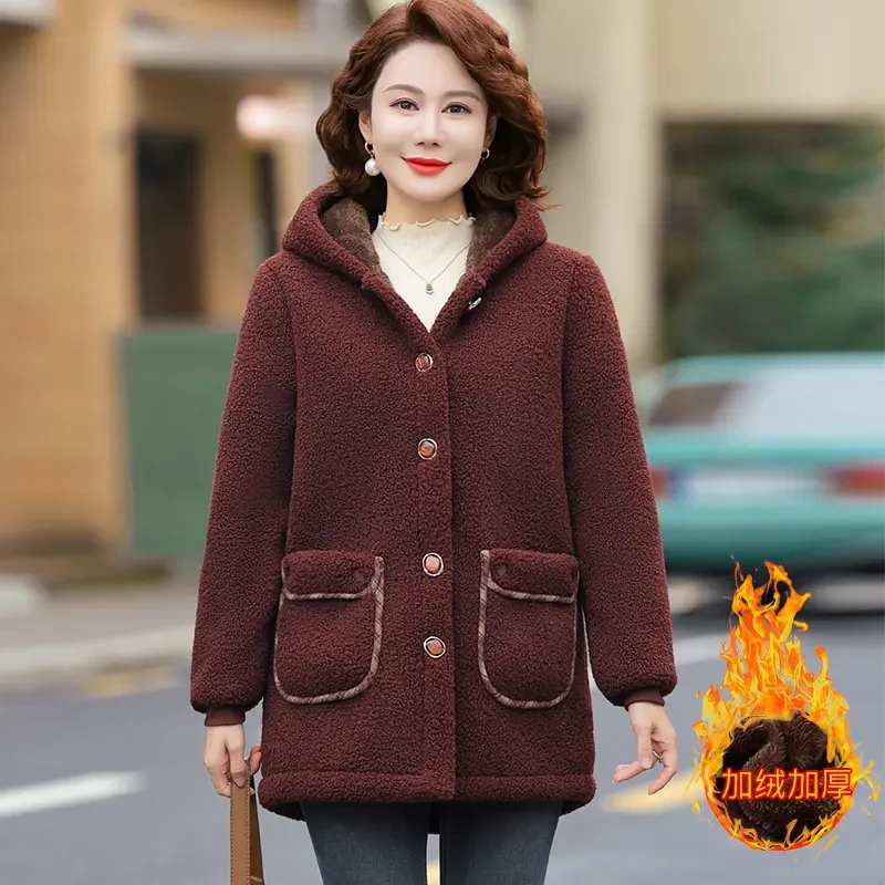 妈妈装冬装加绒加厚外套2025新款颗粒绒保暖棉衣女中老年洋气棉服