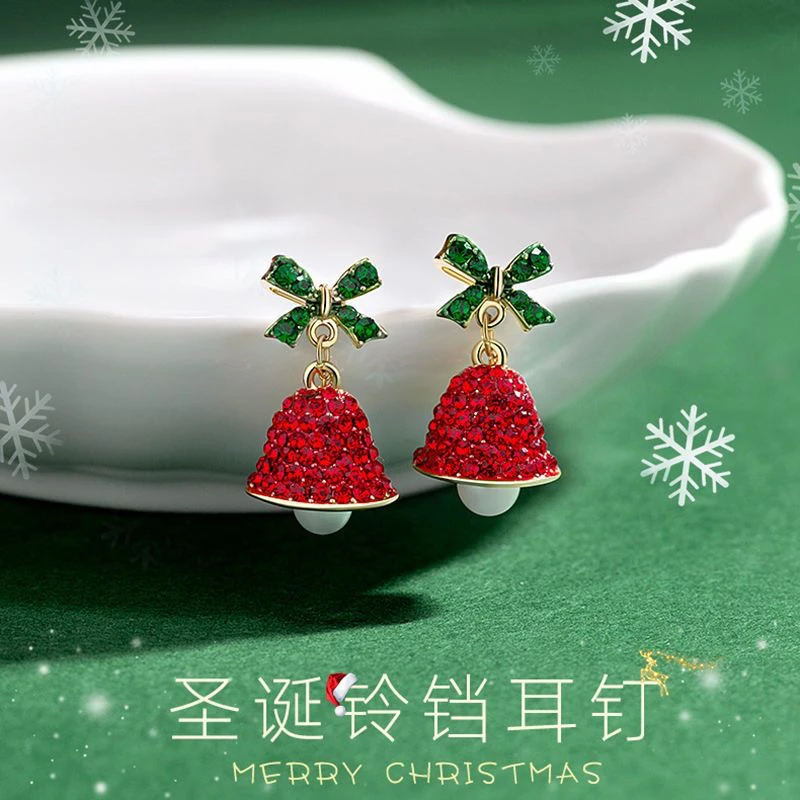 合金耳饰 925银针圣诞节新年水晶风铃耳环气质网红ins少女耳环