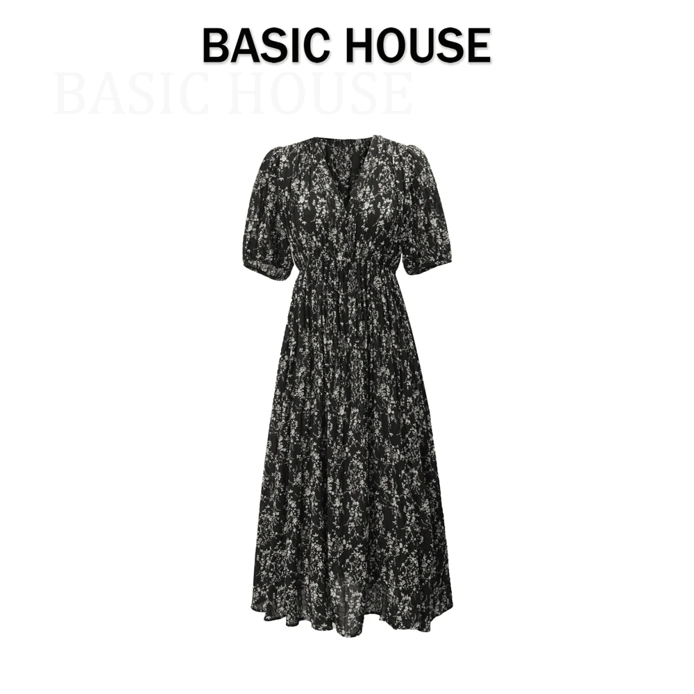 Basic House/百家好CSM法式素雅碎花女装连衣裙夏季显瘦长裙7452