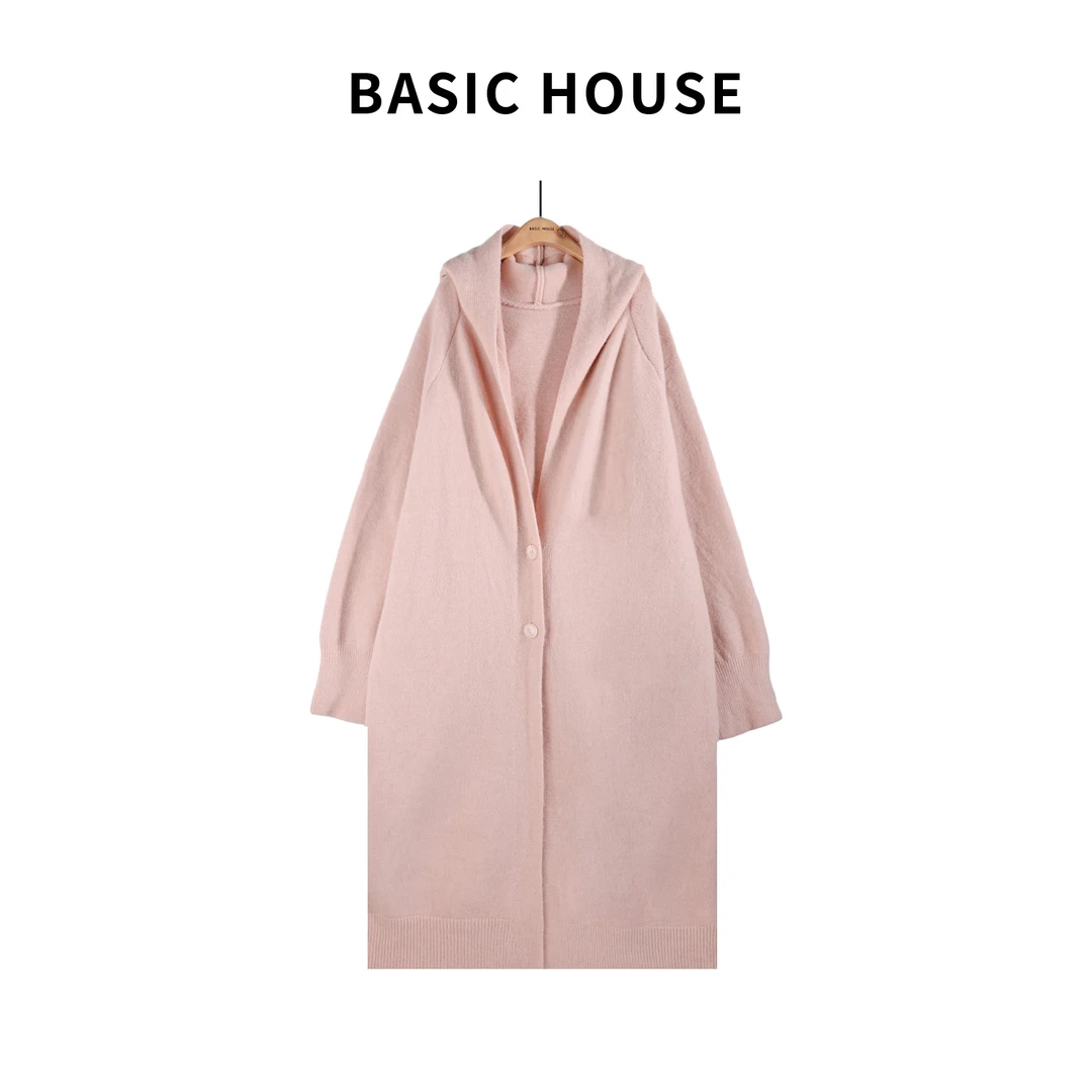Basic House/百家好慵懒感秋冬宽松开衫毛衣外套毛织连帽5P552