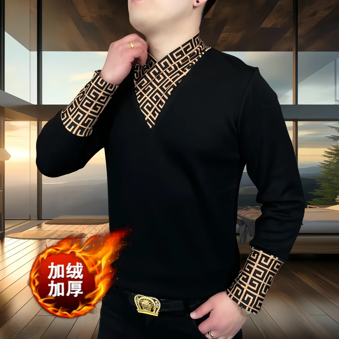 高档男上衣青年长袖加绒秋冬假两件卫衣加厚保暖休闲秋季修身时尚