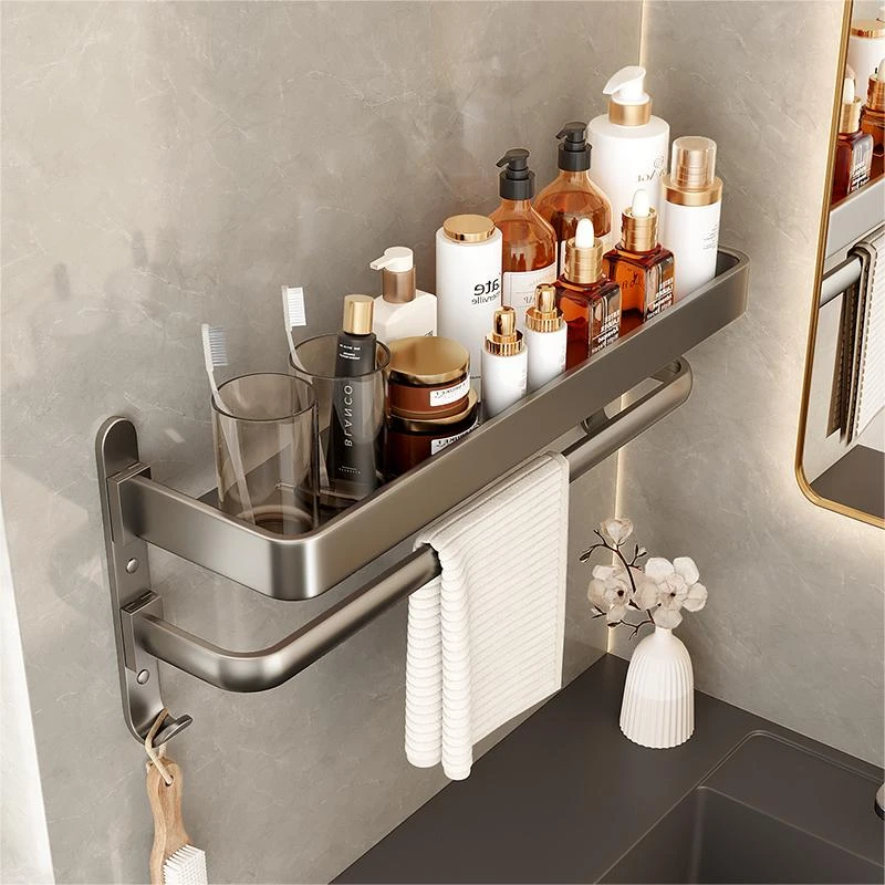 枪灰毛巾架免打孔卫生间置物架壁挂洗手间毛巾杆挂杆洗澡间浴巾架