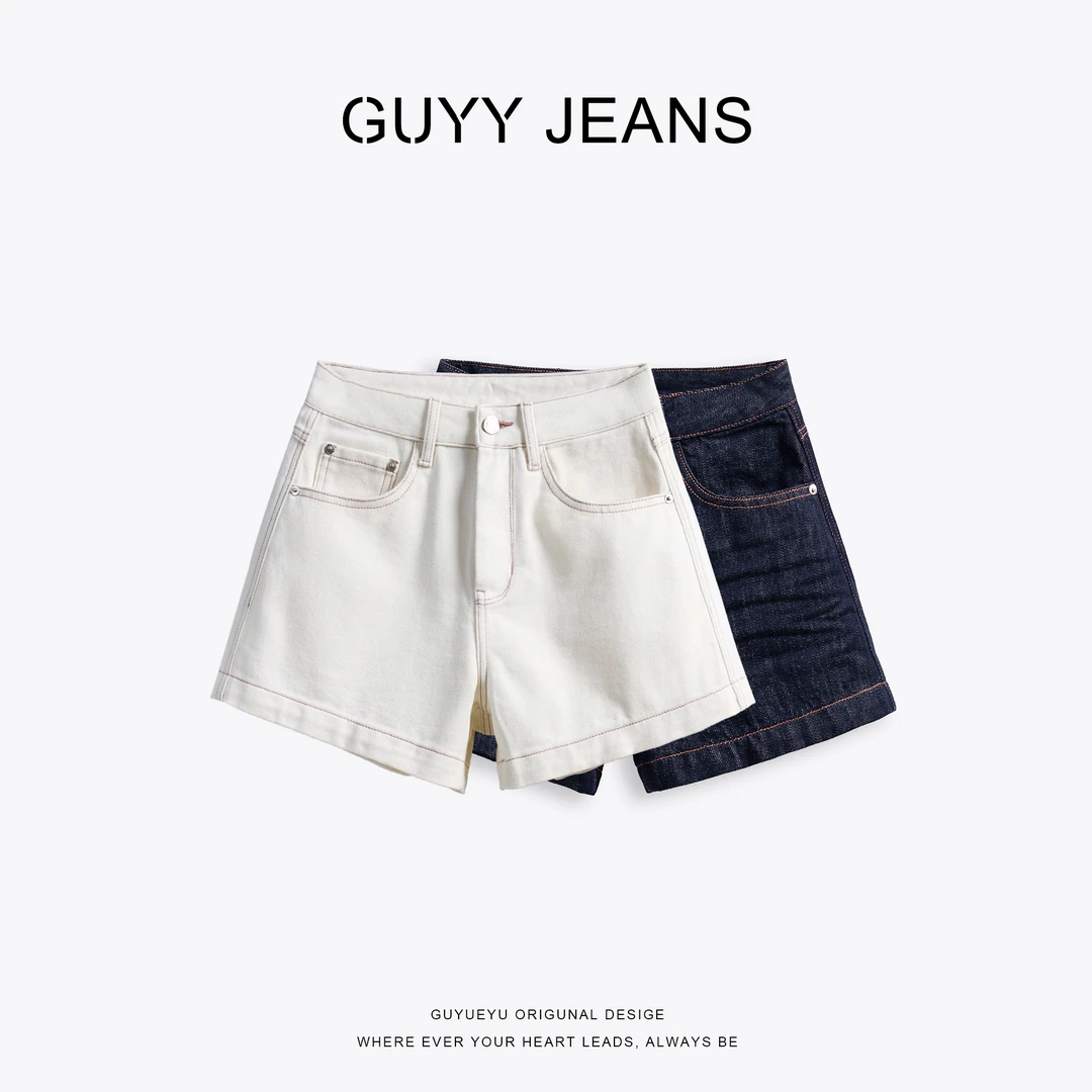 GUYY【时尚辣妹风】提臀显瘦 高腰牛仔短裤女24新款直筒热裤11430