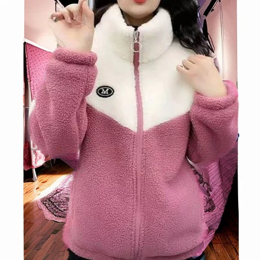 爆款冬季新款女装宽松休闲颗粒绒加绒棉衣外套