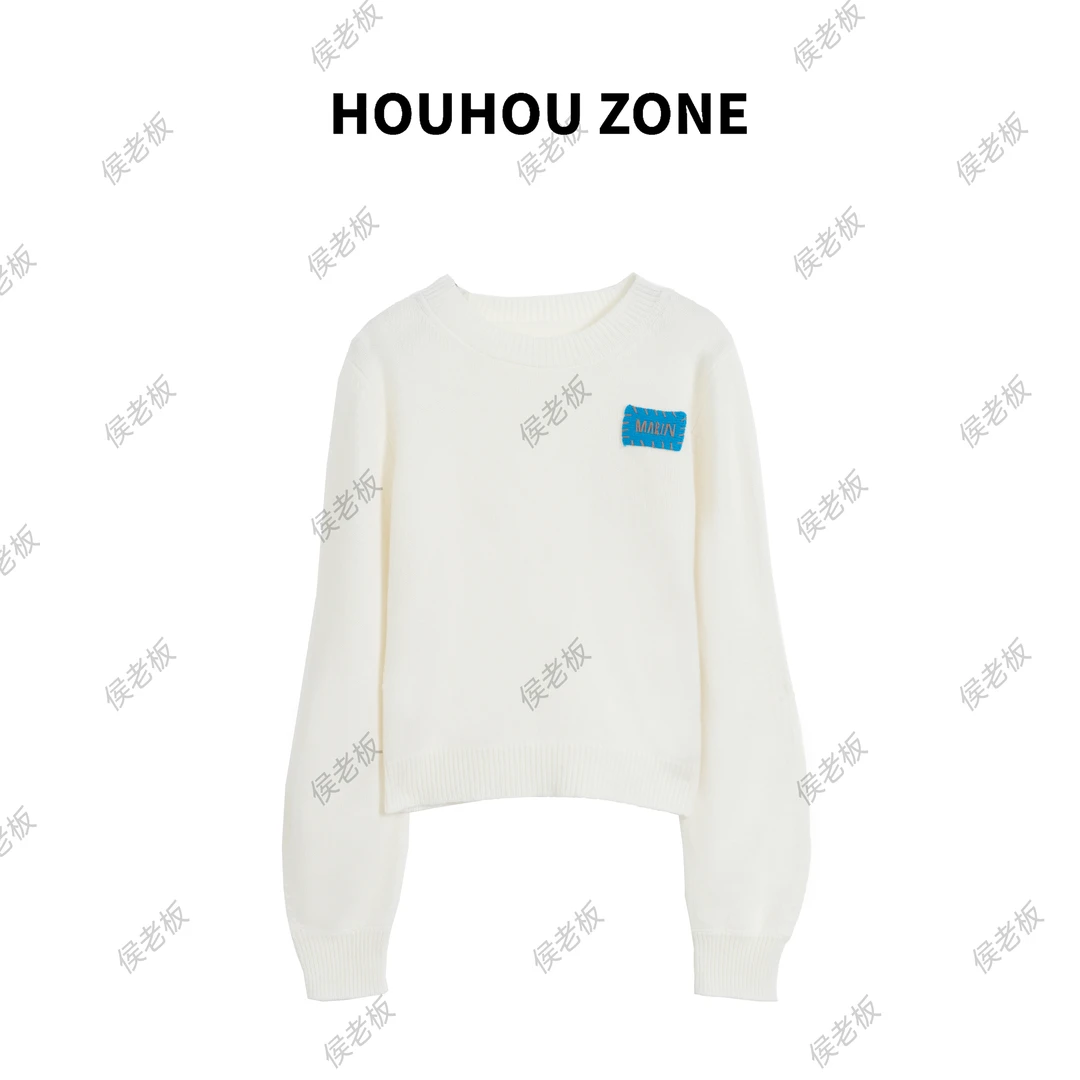 【玛尼毛衣】秋冬刺绣标轻奢时尚百搭宽松设计师圆领套头针织毛衣