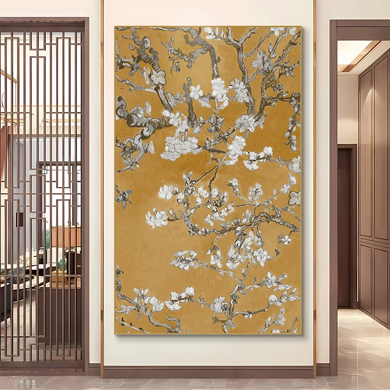 幸福美满新中式装饰画竖版玄关梅花入户进门好寓意走廊墙壁挂画