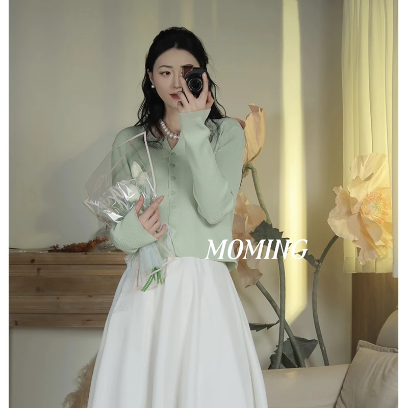 MOMING早春新品 苹果甜心 韩系多巴胺外搭日常防晒小v领针织开衫