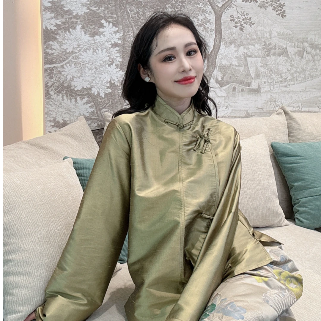 【一潮家】秋季新款新中式国风双宫丝立领大气女士时尚上衣 09326