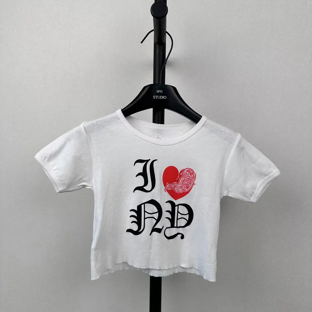 全新未使用 Chrome Hearts/克罗心 纽约爱心藤蔓梵文 女款t恤短款
