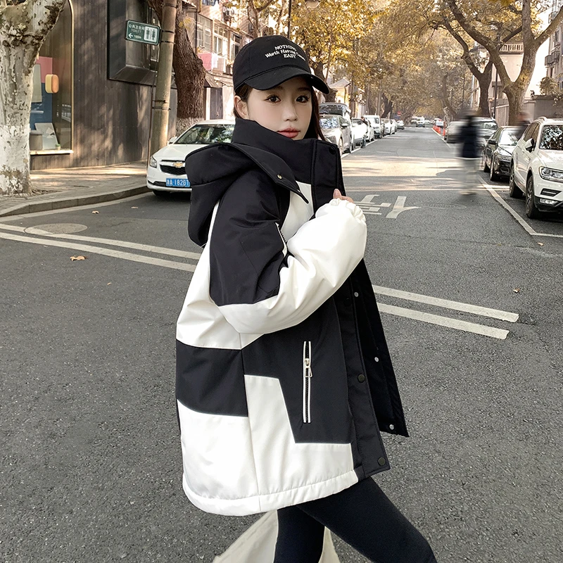 2025年冬季新款棉服女撞色棉衣韩版时尚派克服加厚保暖登山外套潮