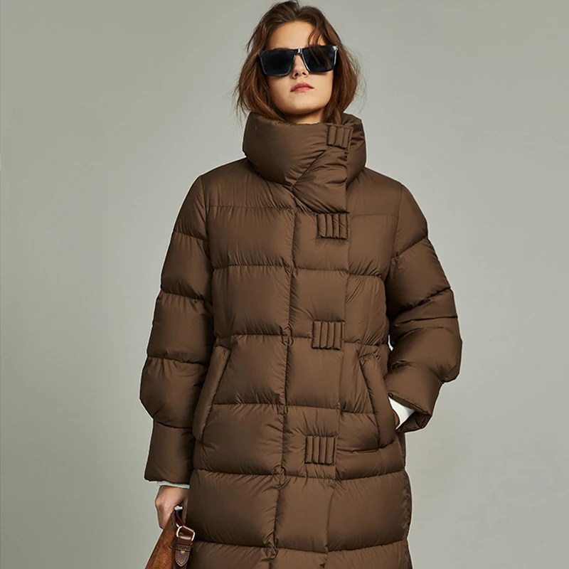 2503#2025年新款中长款过膝保暖棉服翻领柔软外套加厚保暖棉服