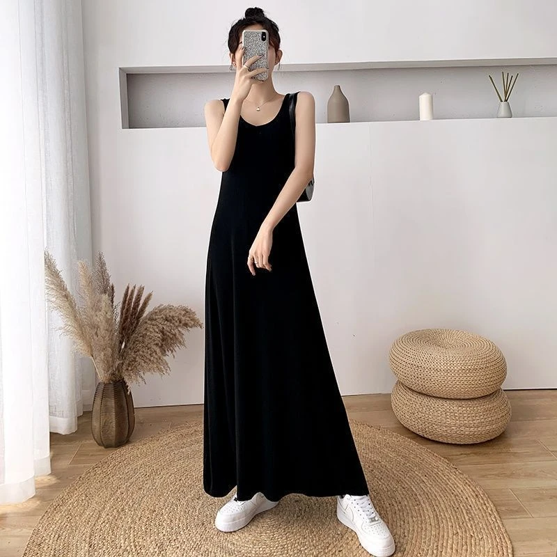 加肥加大胖mm200斤宽松连衣裙休闲时尚百搭背心吊带过膝长裙裙子