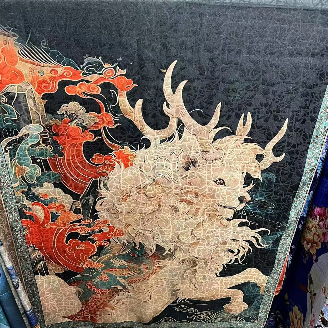 【祥云麒麟】祥云龟裂180*70时尚休闲女士双面中式丝巾披肩