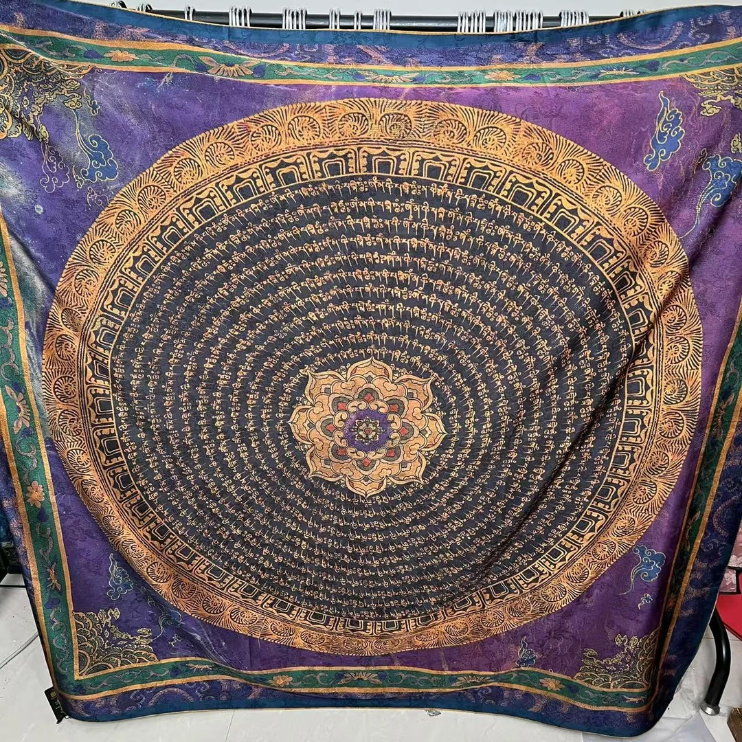 【紫金唐卡】香云花萝140*140气质时尚休闲百搭女士双面民族风丝巾