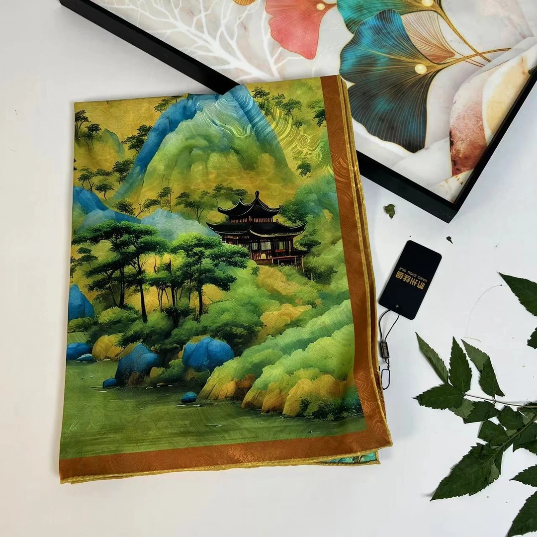 【千里江山长巾】新中式龙鳞纹180*70气质时尚百搭女士夏季双面丝巾