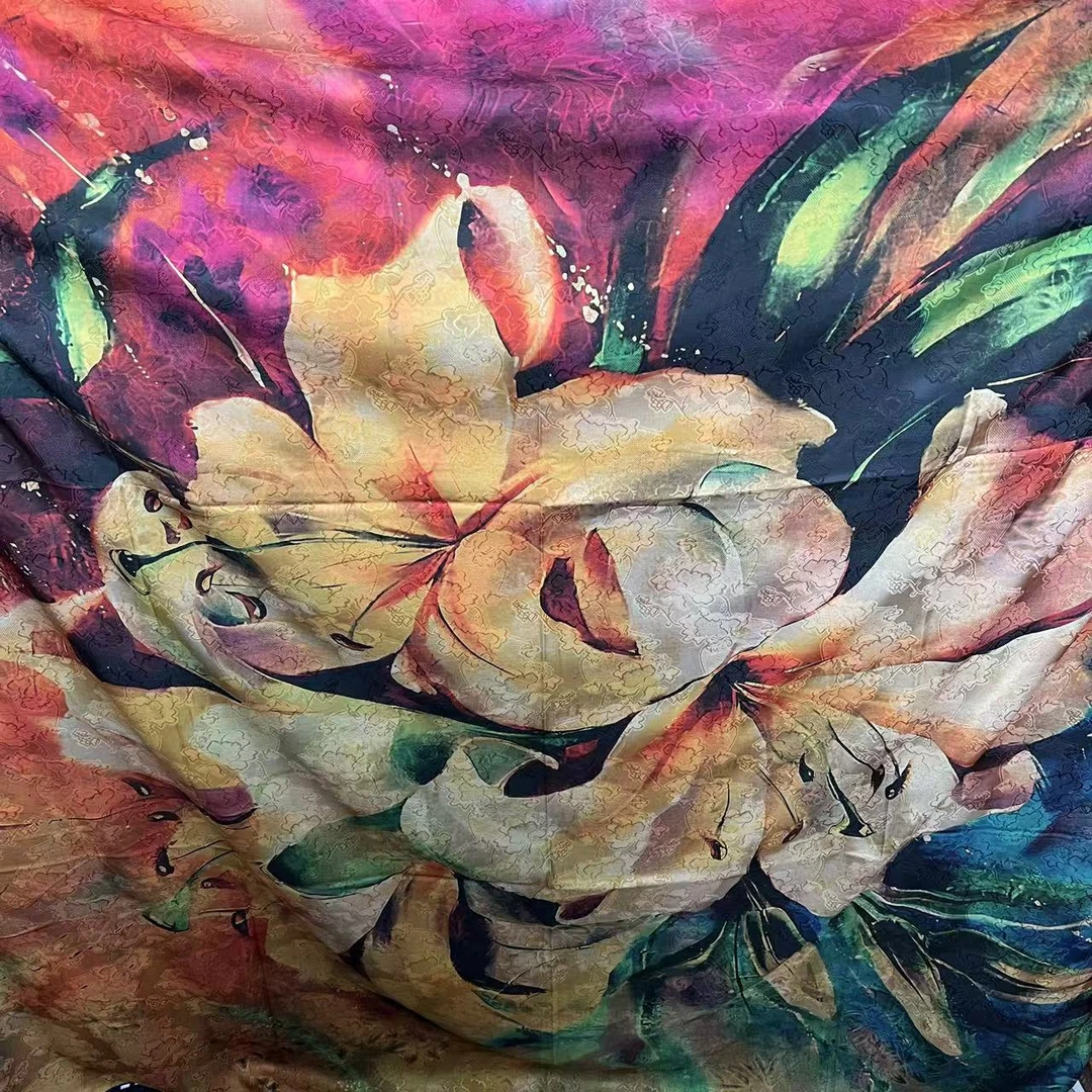 【盛开百合】苏萝140*140气质时尚百搭女士秋季复古双面丝巾披肩