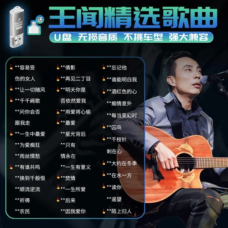 王闻车载音乐U盘正版发烧人声试音盘汽车用U盘MP3无损高品质U盘