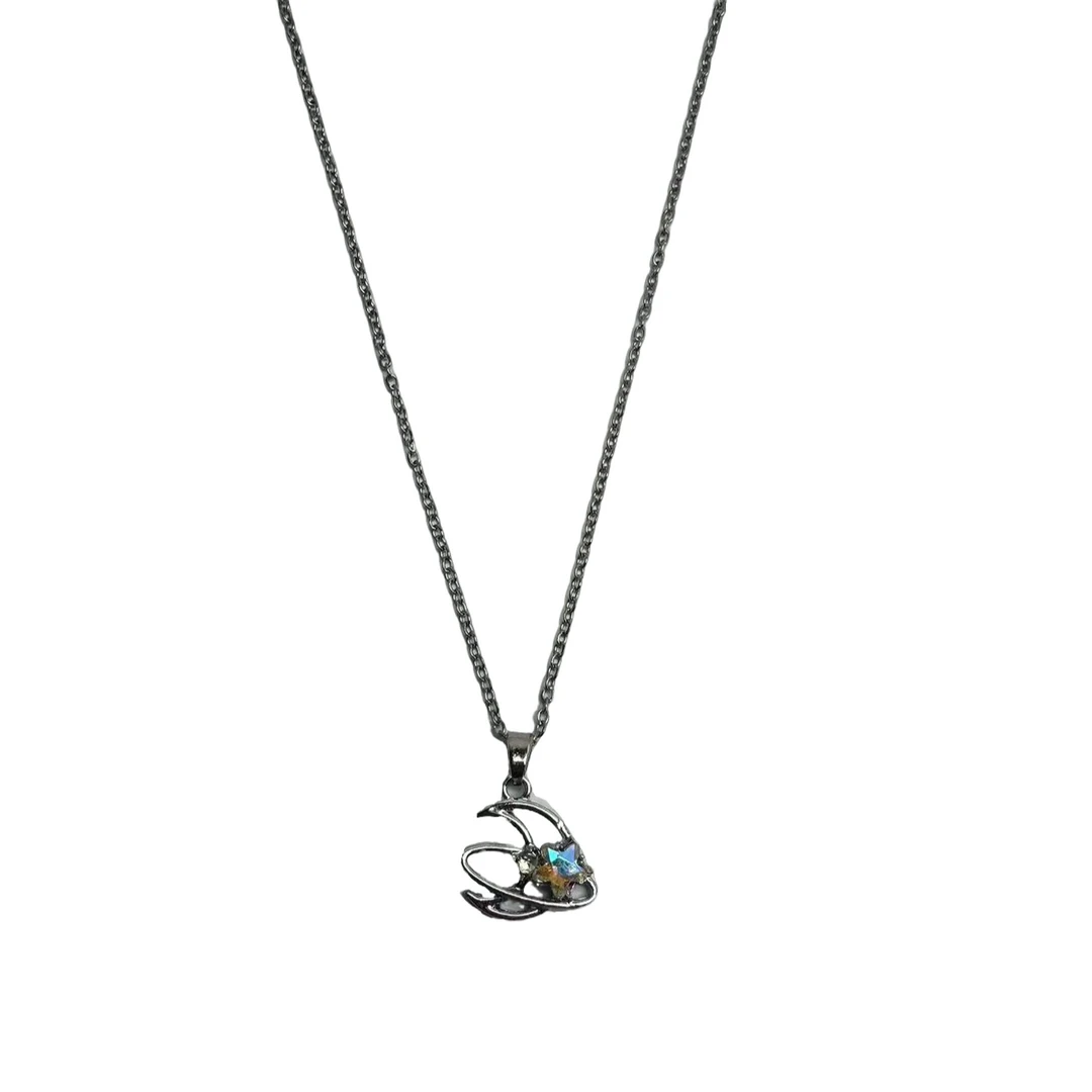 钛钢项链 【85】小众星月项链女百搭简约银色ins坠链手工蓝色可爱