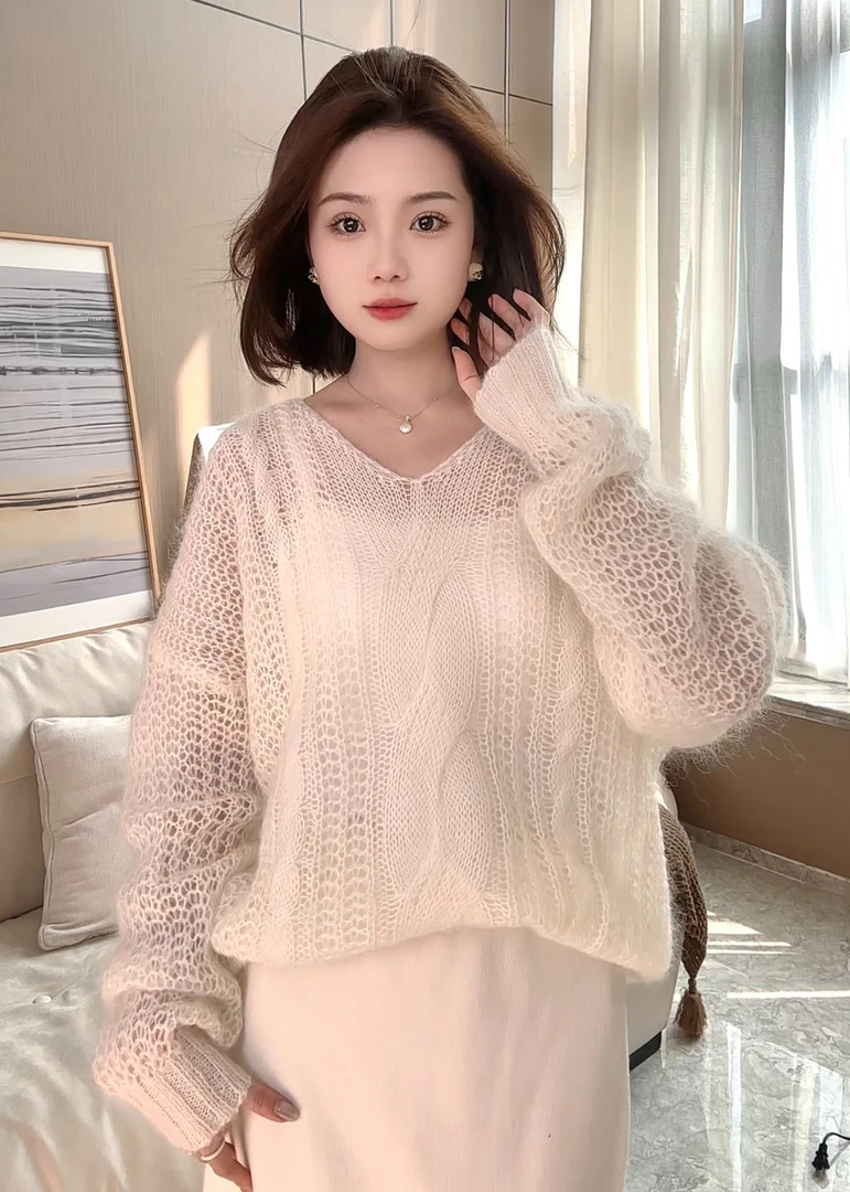 【初雪】1店麻花纹慵懒风套头毛衣针织设计感毛衣6702