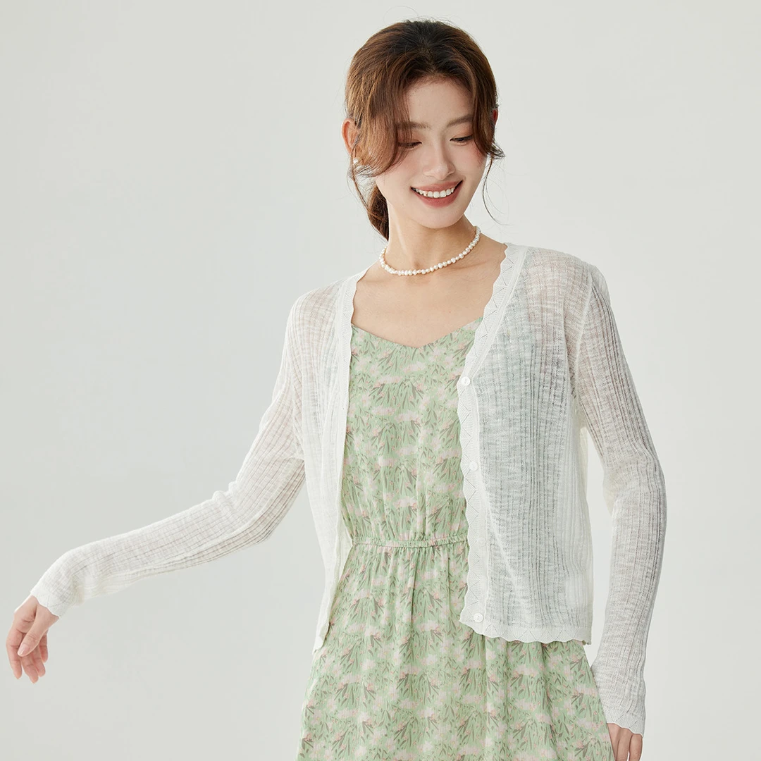 【风感波粒】茵曼2024夏季新款女毛针织衫开衫薄款V领镂空防晒时尚