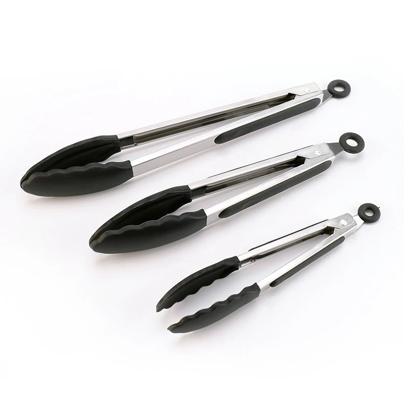 不锈钢食品夹子塑胶隔热夹头煎牛排夹厨房炒菜野餐烧烤食品夹