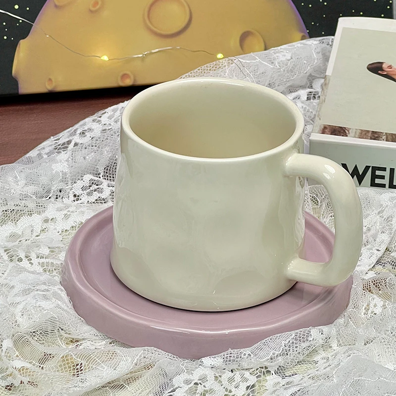 锤纹陶瓷咖啡杯碟两件套组合高颜值下午茶杯碟套装马克杯杯子套装