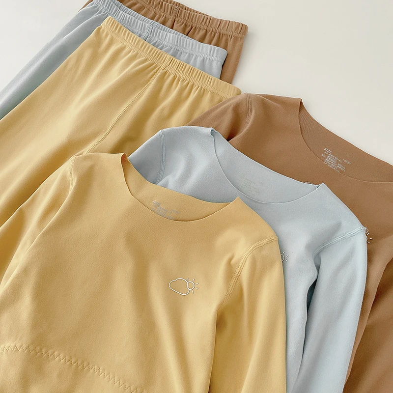 红豆 秋冬女童男童宝宝长袖儿童加绒无痕内穿春秋保暖套装