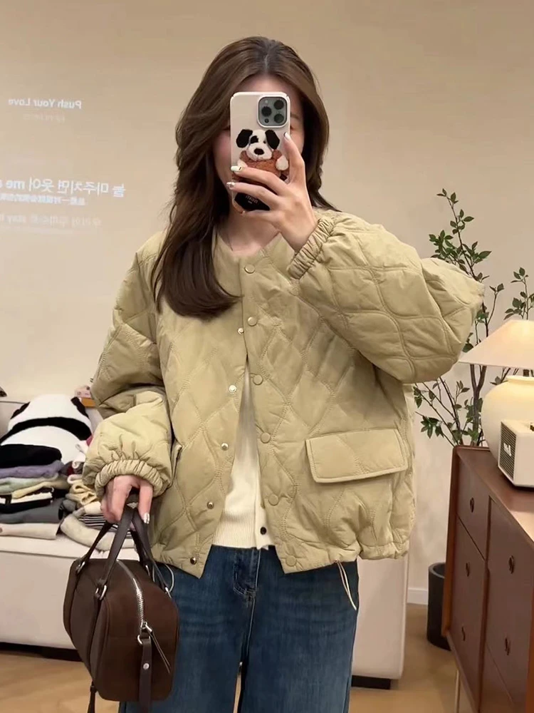 韩版百搭圆领休闲棉服外套女2024新款秋冬季宽松保暖棉衣棉袄上衣