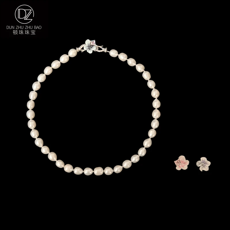 【三色堇】天然淡水珍珠大无核珐琅项链女银色百搭10mm（多样性发一）