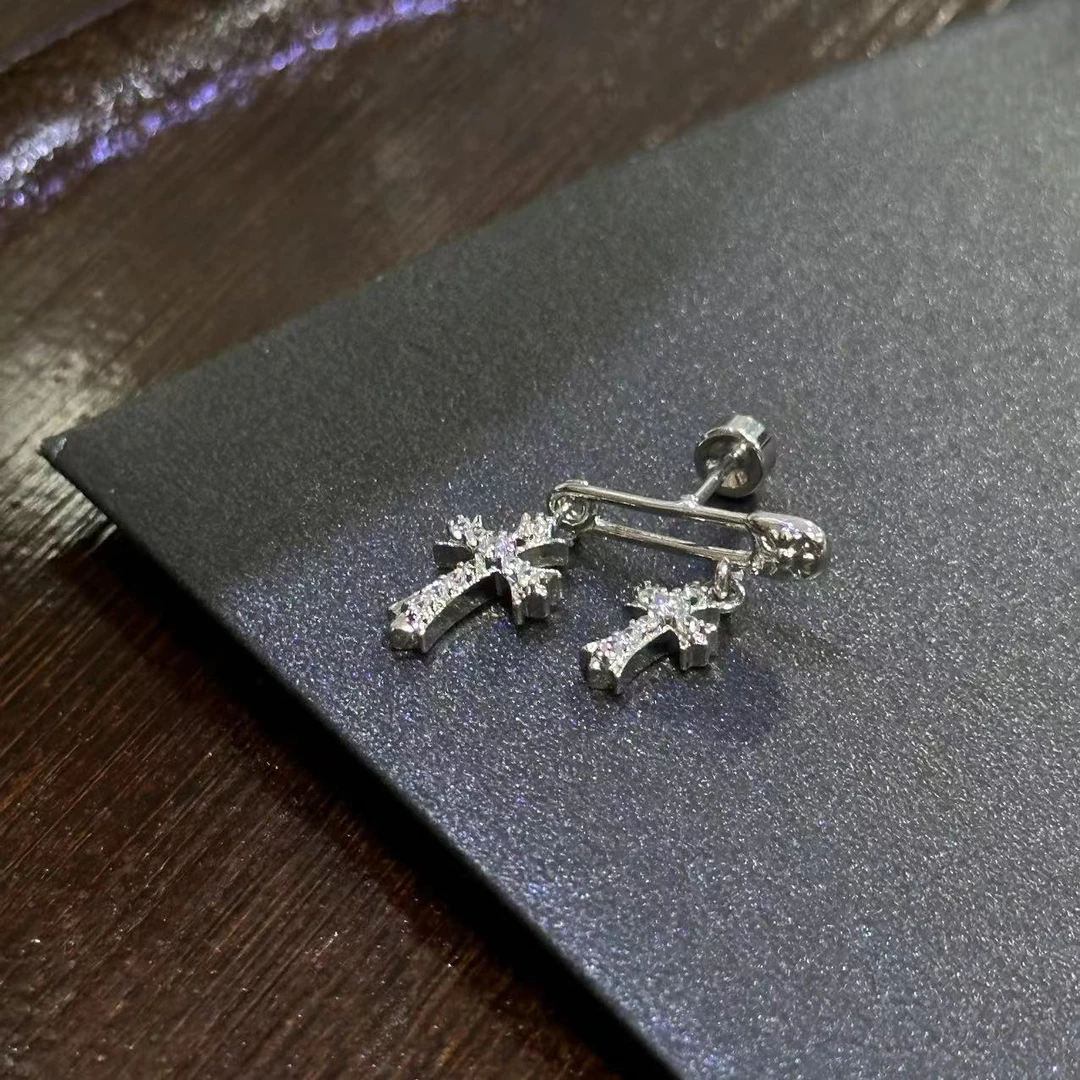 钛钢耳饰 别针十字架耳饰-3448