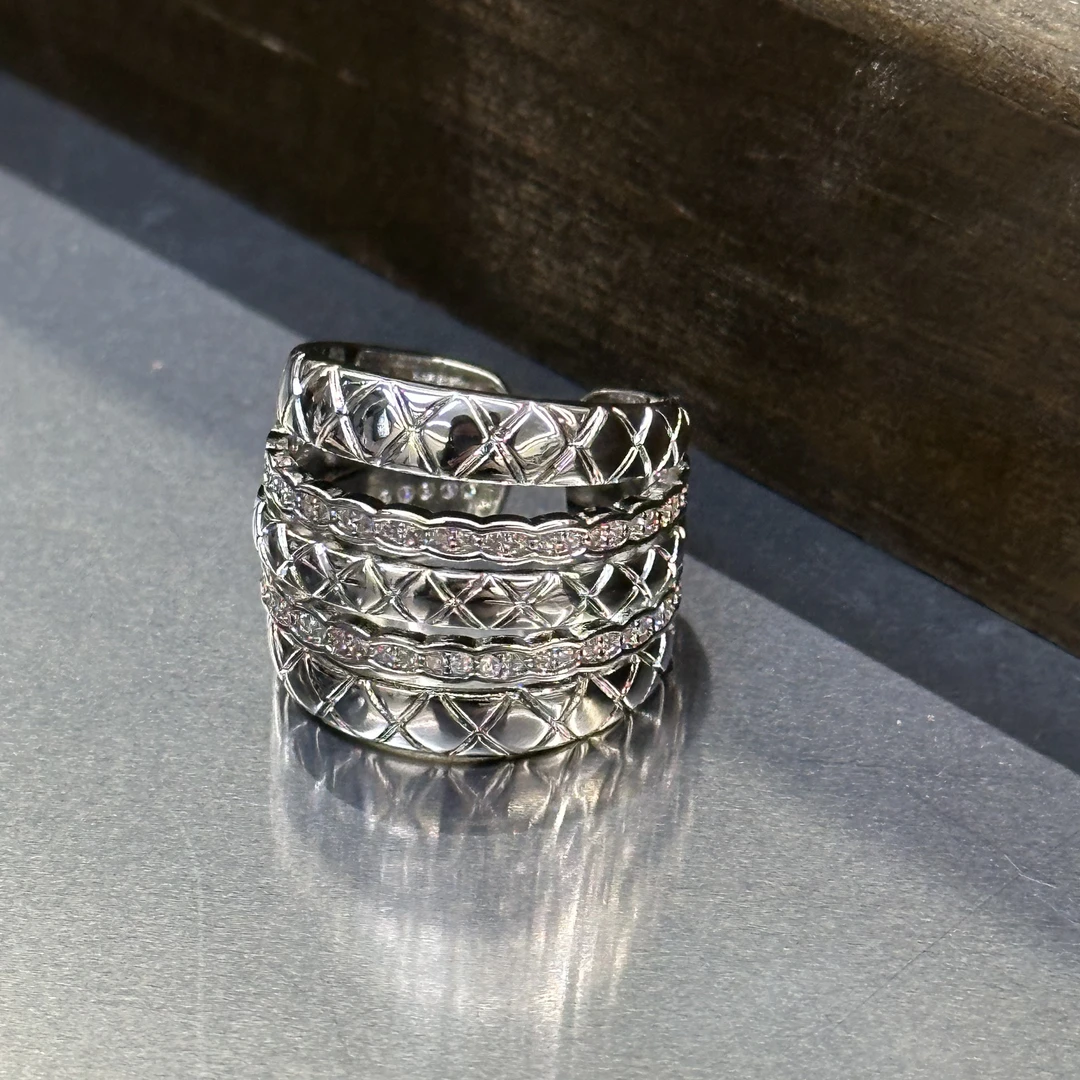 铜合金戒指 冷淡风银色多层戒指-3306