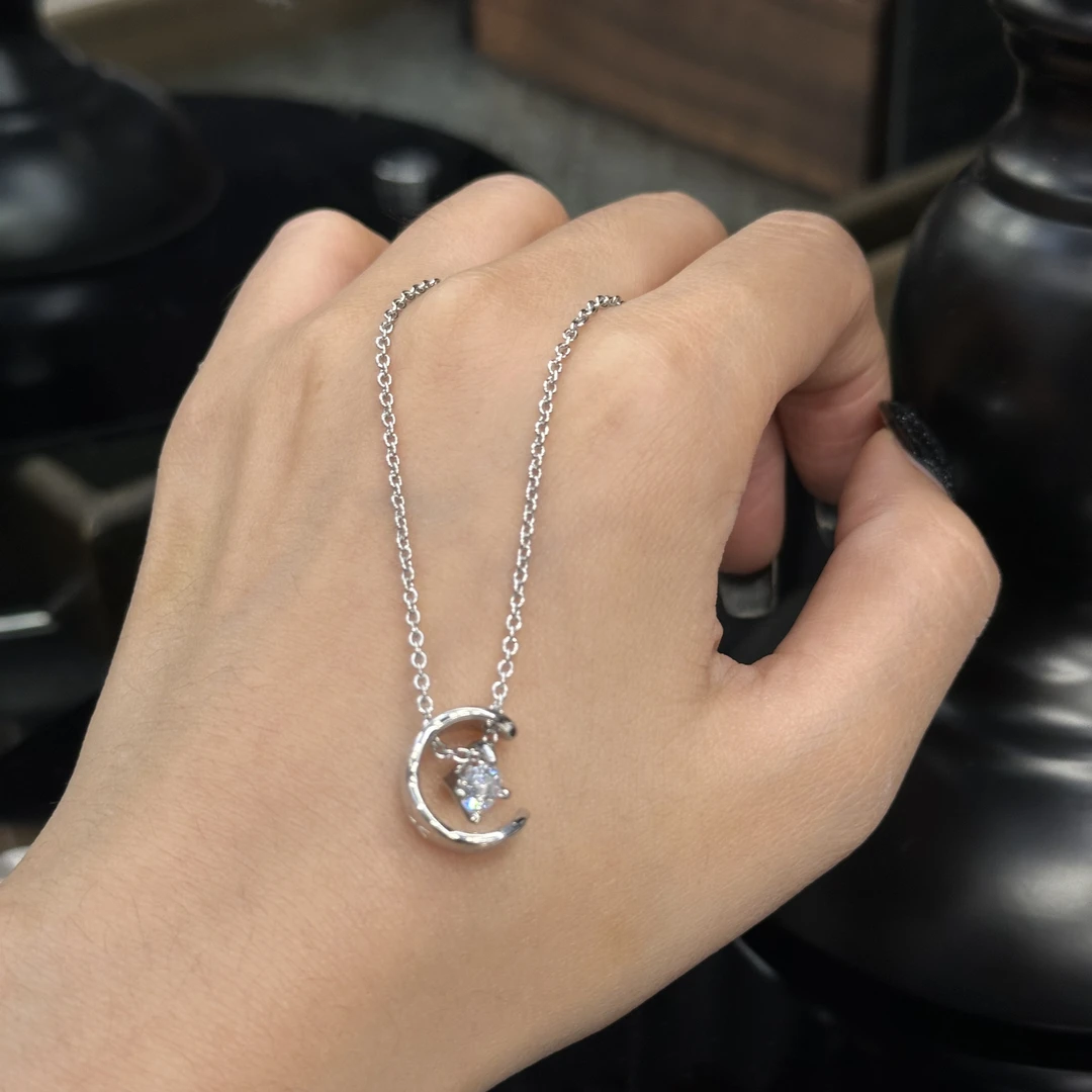 铜合金项链 银色简约水冰月项链-66793