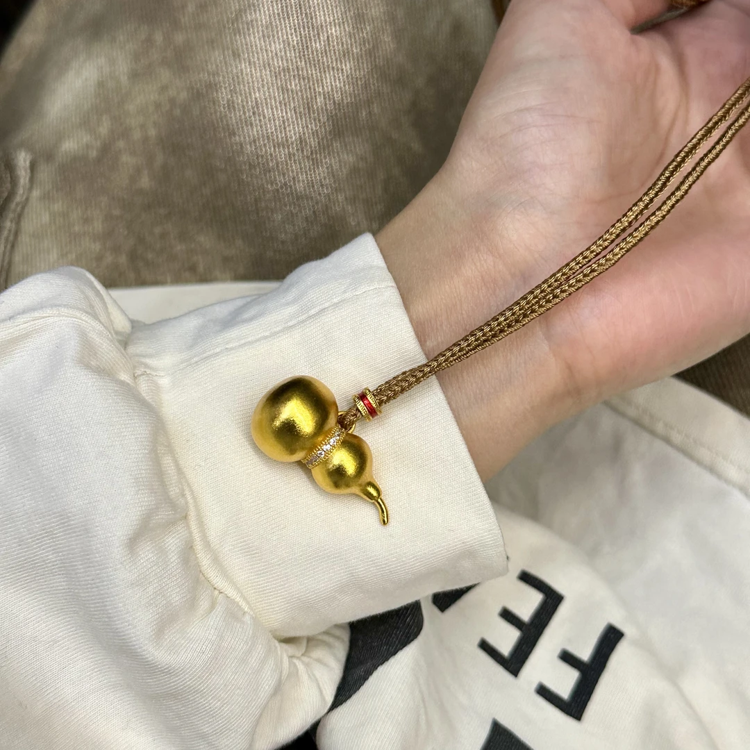 铜合金项链 韦雪同款古法金色葫芦项链-3741